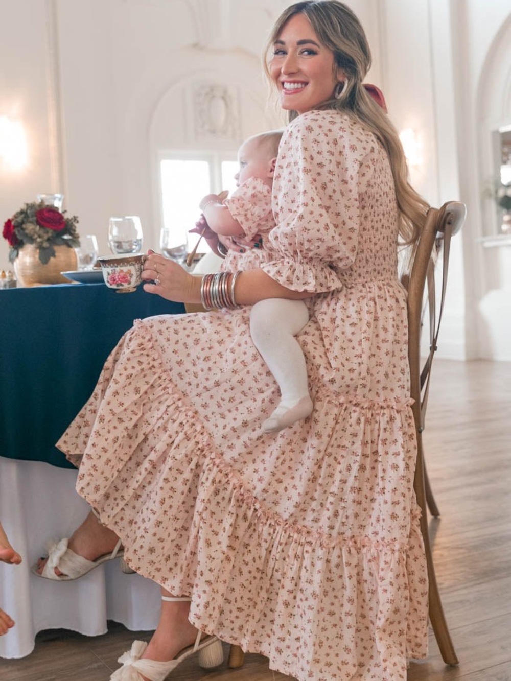 Ivy City Co Pink Floral Smocked Midi Dress - Picture 5 of 16